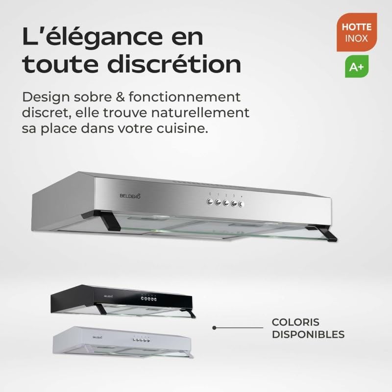 Rivage 60 cm stainless steel cap hood - A+ performance extra-flat design Beldeko - 5