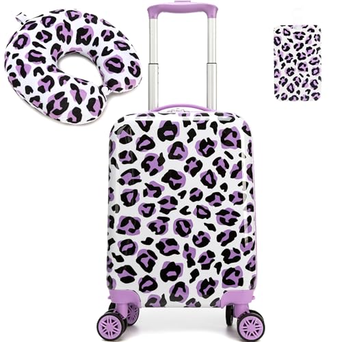 Image of Kid's Luggage Set 2 Piece Suitcase Set Hardside Luggage with Spinner Wheels Girls Carry on Toddler Travel Rolling Suitcase with Neck Pillow Airline Approved