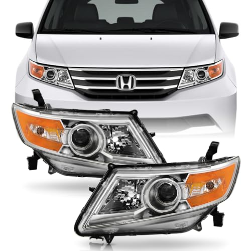 KEEKPO - For 2011-2017 Honda Odyssey Halogen Type Chrome Housing Projector Headlights Headlamps Replacement Left+Right