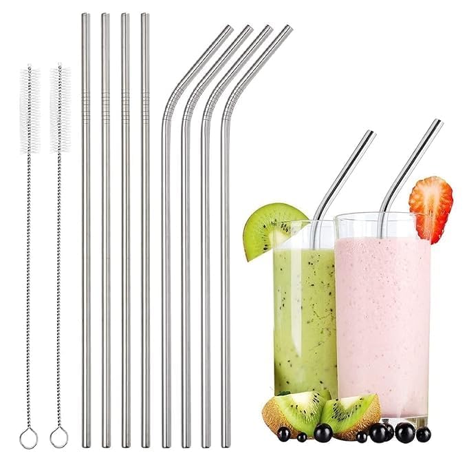 Stainless Steel Straws for Drinking with Cleaning Brush for Kids and Adults Reusable Metal Straw Set Drinking Juice & Drinks Reusable Straw Pipe (2 Bent + 2 Straight +1 Brush) (2)-image-16