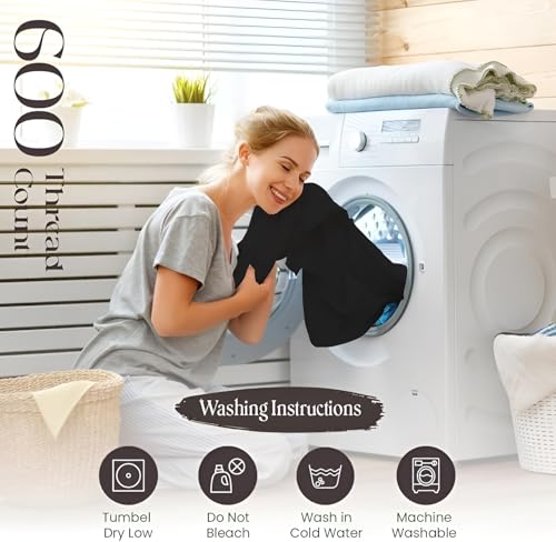 Image of SGI bedding King Bed Sheets Set - Premium 600 TC Egyptian Cotton, Crisp & Cooling Sateen Weave, Extra Soft Hotel Collection, Fits Mattresses Up to 16 Inch Deep, Breathable & Long Lasting - Black