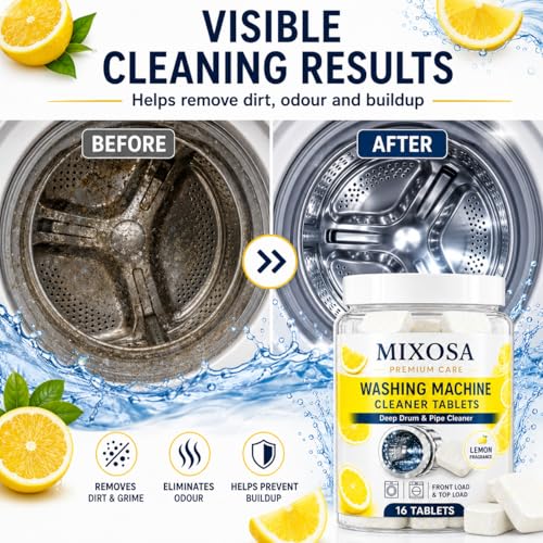 Image of scented Washing Machine (16 Tablets) Deep Cleaner Descaler Tablets for All Front and Top Load Machines, with Descaling and Stain-Removing Power (Lemon)
