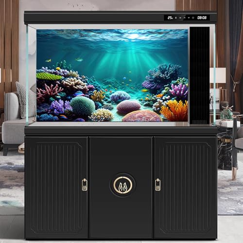 Image of Coral Reef Aquarium Background Deep Blue Ocean Underwater Marine with Sunbeams Terrarium Background Colorful Exotic Corals Tropical Fish Tank Backdrop Poster Wallpaper Decorations Vinyl 30x18in