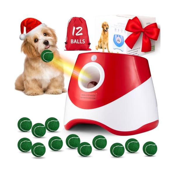 Automatic-Ball-Thrower-for-Dogs-Dog-Ball-Thrower-Launcher-with-10-30-Ft-Distance-Rechargeable-Automatic-Dog-Toy-Dog-Ball-Launcher-Included-12pcs-2-Balls-for-Puppy-Red Interactive Ball Thrower For Dogs