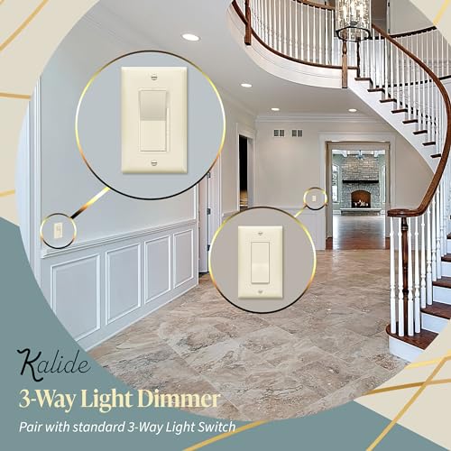 Image of TOPGREENER Kalide Dimmer Light Switch, LED Dimmer Switch, Full Range Dimming, Single Pole /3-Way, 120VAC, 60Hz, 300W LED /CFL, Neutral Wire Not Required, Wall Plate Included, Light Almond