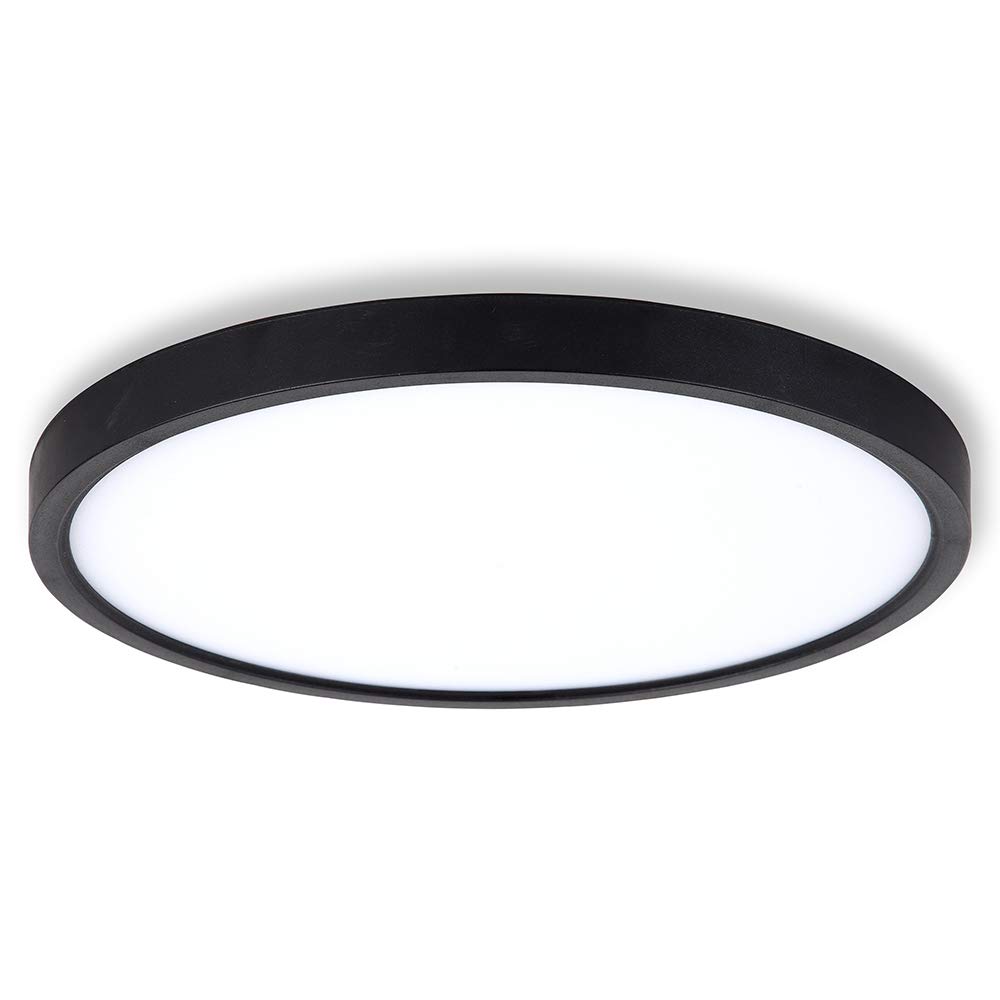 Anten Plafon LED Techo TARA | 2400LM 24W | Ø30 X 2,4cm Redondo Ultra Delgada | IP40 Moderna Sin Parpadeos | para Pasillo Habitación Juvenil Cocina Salon Oficina Balcón (Negro, Regulable 3000K-6500K)