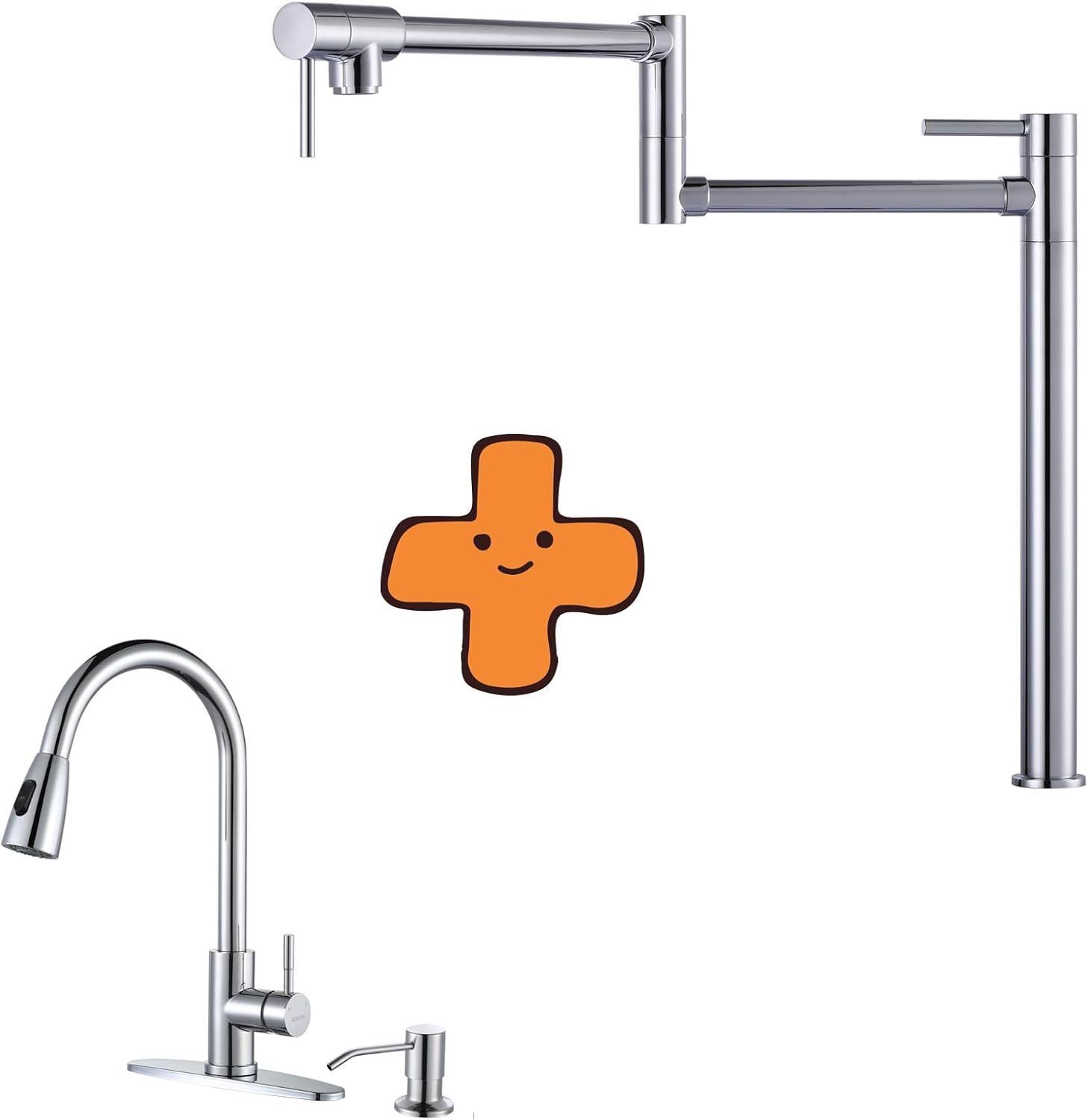 WOWOW Chrome Kitchen Faucet and Deck Mount Pot Filler