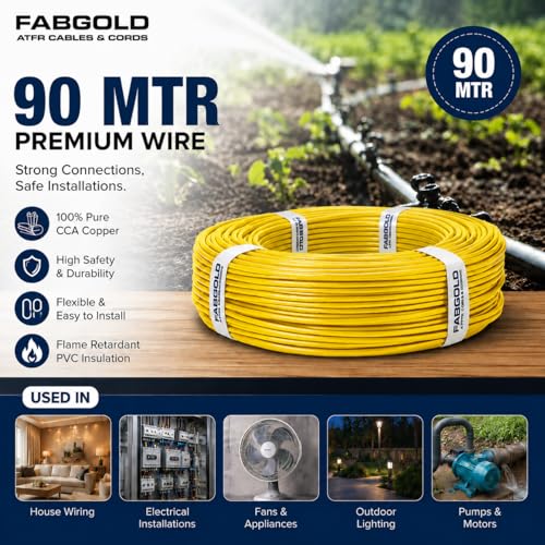 Image of 1.5 sqmm Single Core Copper Electrical Wire, 90 Meter (Yellow) | Heat Resistant & Flame Retardant (FR) | Lead-Free LSH House Wire for Home & Industrial Use