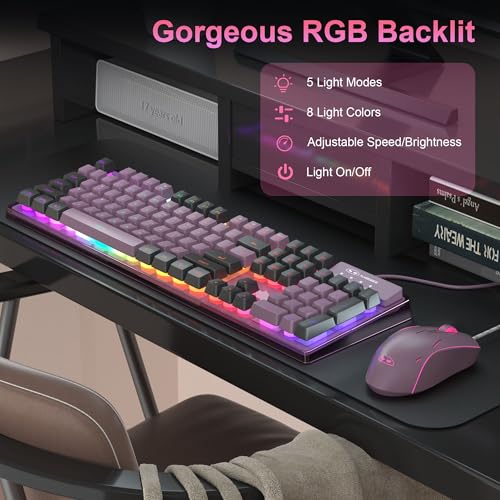 Image of Gaming Keyboard and Mouse Combo, K1 RGB LED Backlit Keyboard with 104 Keys, Gaming Keyboard for PC /Laptop (Currant)