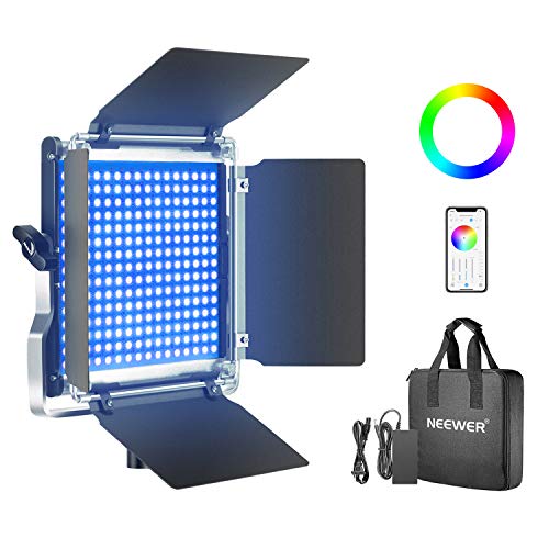 Neewer 480 RGB Led Light with APP Control, 480 SMD LEDs CRI95/3200K-5600K/Brightness 0-100%/0-360 Adjustable Colors/9 Applicable Scenes with LCD Screen/U Bracket/Barndoor, Metal Shell for Photography