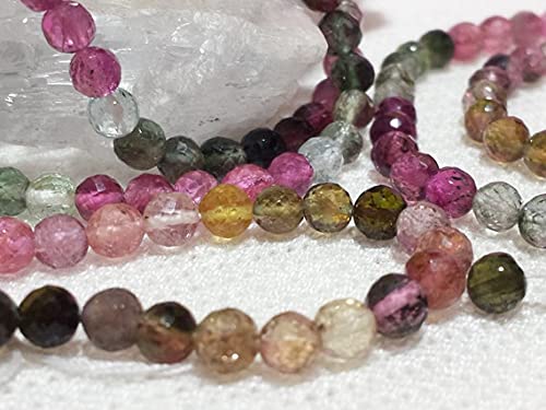 Perles de tourmaline noire verte rose de 4mm, fil de pierre naturelle facettée pour création DIY