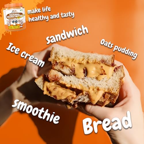 Image of Growfitz Natural Peanut Butter Smooth 800g | 26g High Protein | Unsweetened, 100% Roasted Peanuts | Nut Butter Spread for Workout | No Sugar, No Palm Oil, Gluten & Cholesterol Free (Pack of 1)