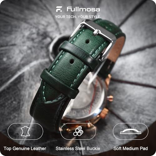 Image of Fullmosa 22mm Quick Release Leather Watch Band for Garmin Samsung Galaxy | Strap for Garmin Vivoactive 4 45mm,Garmin Venu 4(45mm) /Venu 3 /Venu 2,Samsung Galaxy Women Men, Gradient Green&Silver Buckle