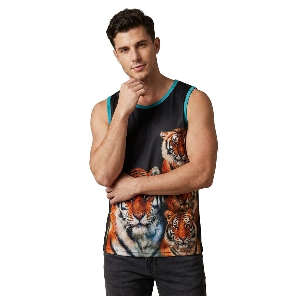 Men's Graphic Printed Tank Top | Lion and Tiger 3D Nature Wildlife Print Sleeveless Gym Vest | Casual Summer Polyester Sando for Men-image-32