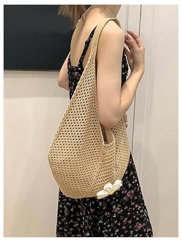 Bolso tote tejido de ganchillo con apliques florales para mujer, ideal para verano, playa y vacaciones miniatura 6