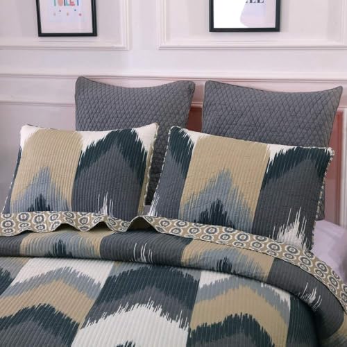 YAYIDAY-Bedspread-Quilt-Set-King-Size-Peach-Skin-Fabric-Breathable-Coverlet-with-Pillow-Shams-Geometric-Pattern-Modern-Grey-Taupe-White-Black-Chevron YAYIDAY Bedspread Quilt Set King Size Peach Skin Fabric Breathable Coverlet with Pillow Shams Geometric Pattern Modern Grey Taupe White Black Chevron