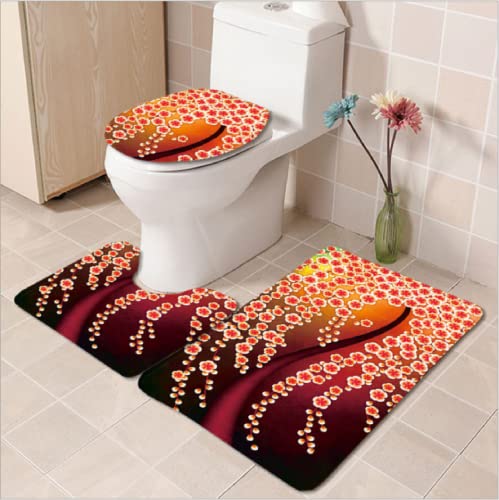 Badematten Set 3 teilig,Toilettenmatte Set,3er Badgarnitur Badezimmer Matte Set Dusch Bade Matte Vorleger Teppich 3D…