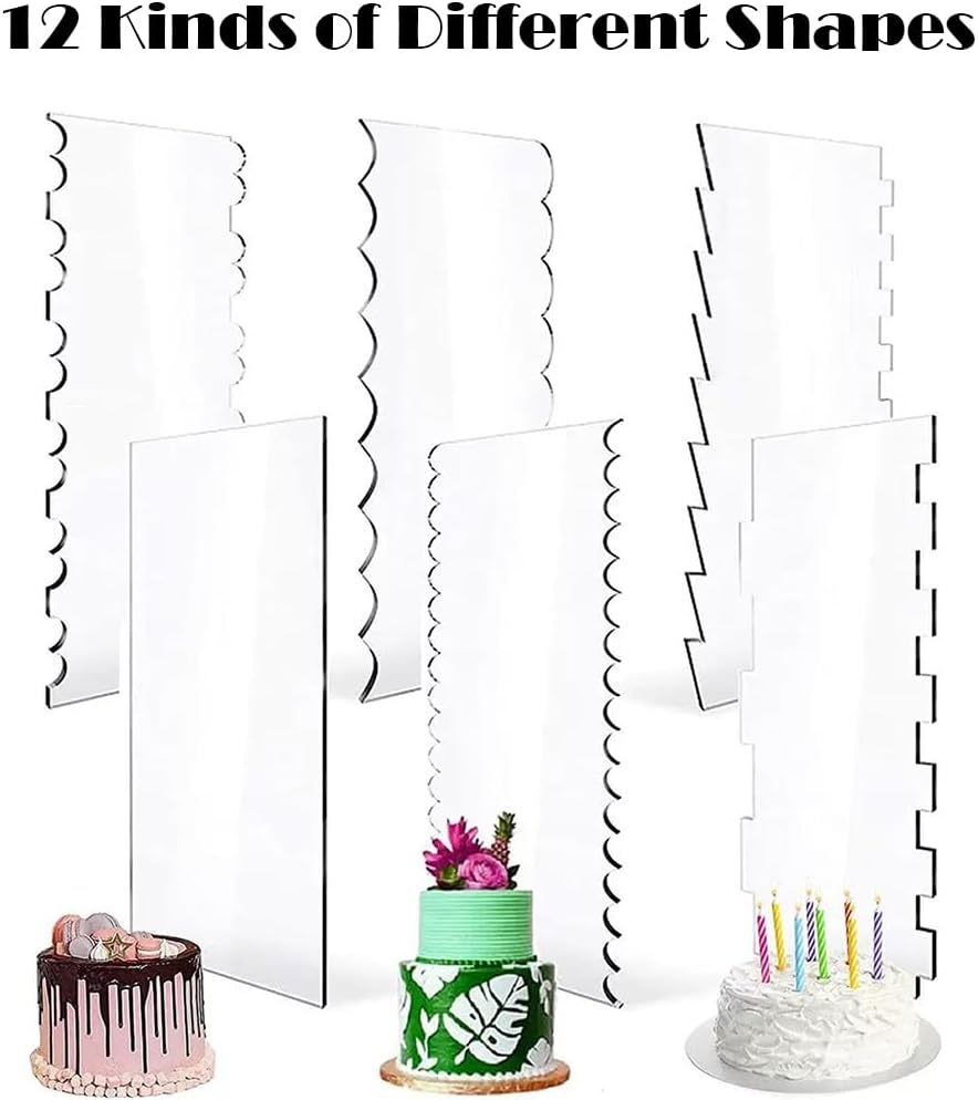6 Pack Cake Scraper Smoother, Acrylic Double Edge Sided Patterned Cake Decorating Scraper Comb for Mousse Butter Cream Dessert Decor image 4