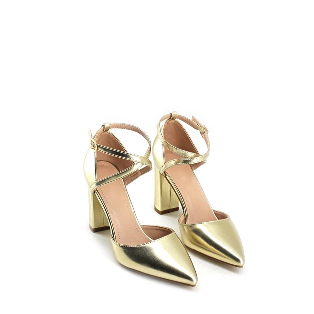 MODELISA - Zapatos De Tacón Ancho Salón PU Hebilla Pulsera Tobillo Fiesta Boda Novia Mujer