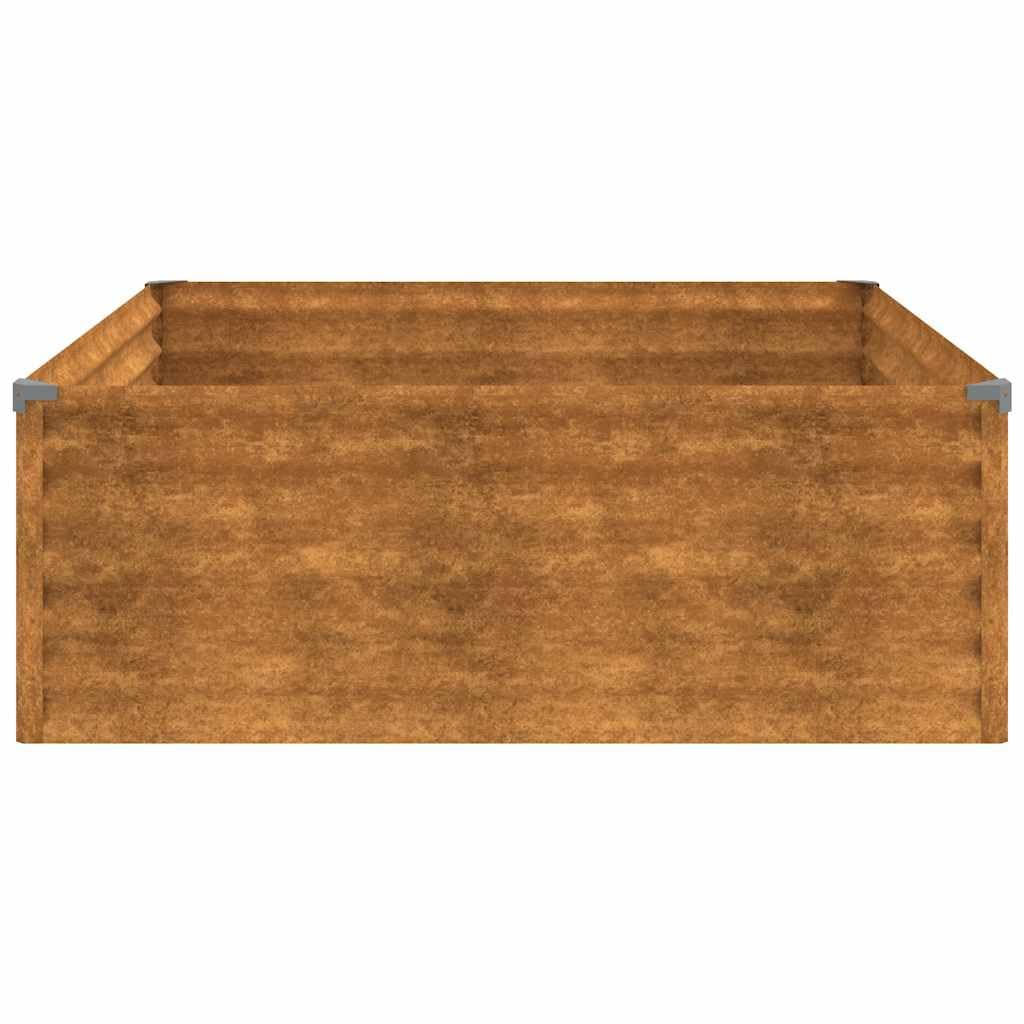Doniczka ogrodowa ze stali Corten 100 x 100 x 36 cm, pojemnik na rośliny z bezpieczną krawędzią i dekoracyjnym designem, idealny do warzyw, aromatycznych ziół i kwiatów,