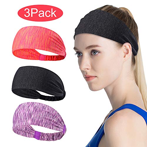 LATTCURE Bandeau de Sport, Bandeau 3 Packs, Bandeau de Sport Bandeau Anti-dérapant pour Le Jogging, la Course, Le Yoga, Le Tennis, la randonnée, Le Cyclisme et la Moto