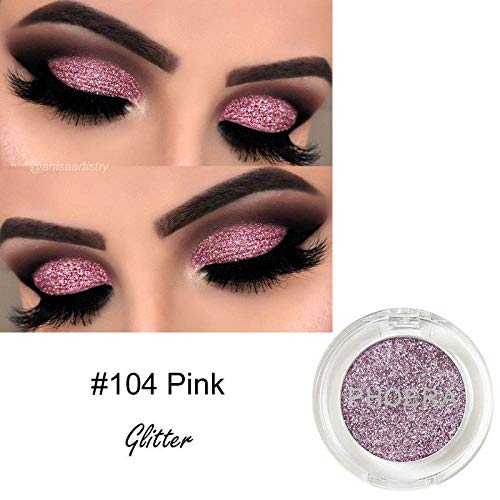 AQUAPURITY PHOERA GLITTER EYESHADOW PRESSED PIGMENT SHIMMER METALLIC EYE SHADOW EYE FACE BODY PALETTE SPARKLY MAKEUP (104 PINK)