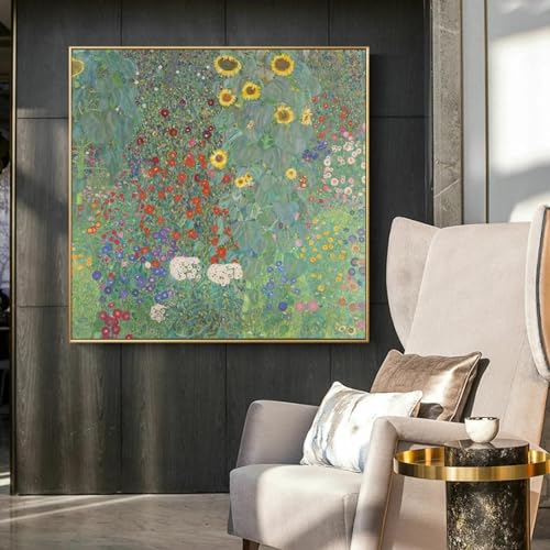 Tableau Klimt Ferme avec Tournesols 50x50 cm pour décoration murale - 3