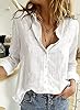Astylish Women Long Sleeve V Neck Solid Linen Blou... #1