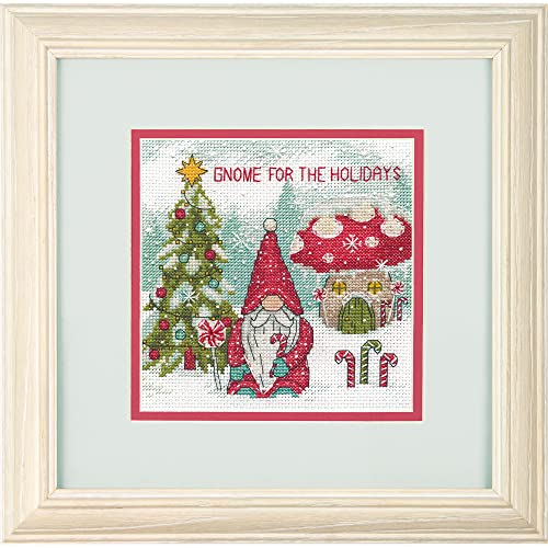 Image of Dimensions 70-09002 Gnome for The Holidays Christmas Counted Cross Stitch Kit, 6 inch x 6 inch, 14 Cnt. White Aida, 5pcs