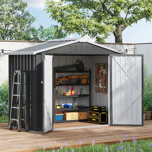 Amopatio Abri de Jardin Metal, Cabane de Jardin Exterieur, 196 x 131 x 185cm, Armoire Jardin de Rangement Etanche, Acier galvanisé pour arrière-Cour, Patio, Noir