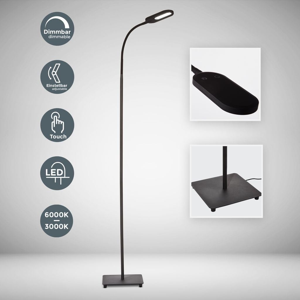 B.K.Licht - LED Stehlampe dimmbar, warmweiß bis kaltweiß einstellbar, Touch, Leselampe, Deko Wohnzimmer, Lampe, Deckenfluter, Standleuchte, Wohnzimmerlampe, Schlafzimmer Deko, 21x21x158,6 cm, Schwarz