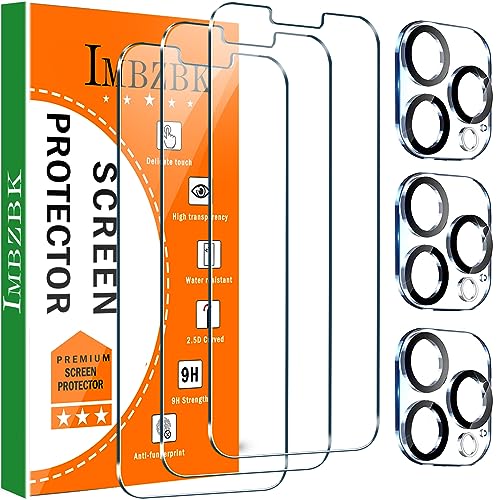 IMBZBK 3 Pack Screen Protector for iPhone 13 Pro Max with 3 Camera Lens Protector Tempered Glass Accessories Protector de Pantalla