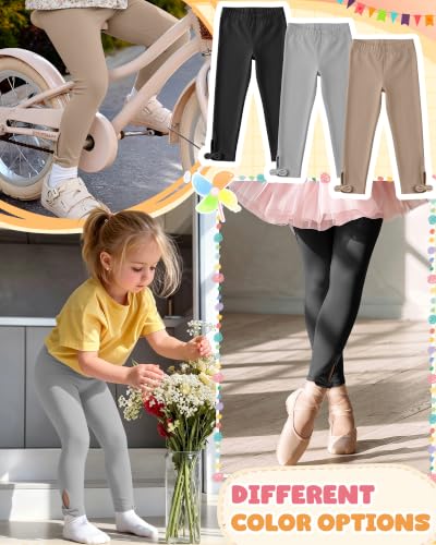 Image of 3 Pack Toddler Girl Cotton Leggings | Baby Girls Cute Stretchy Pants, Soft Bow Knot Leggings, Kids Full Length Tight Pants, 18M-5T Solid Comfortable Leggings