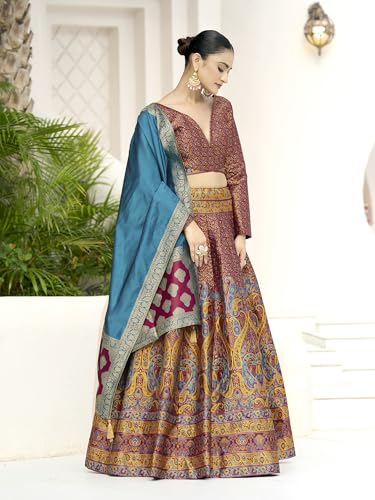 Image of PURVAJA Women's Kanjiwaram Semi-Stitched Lehenga choli