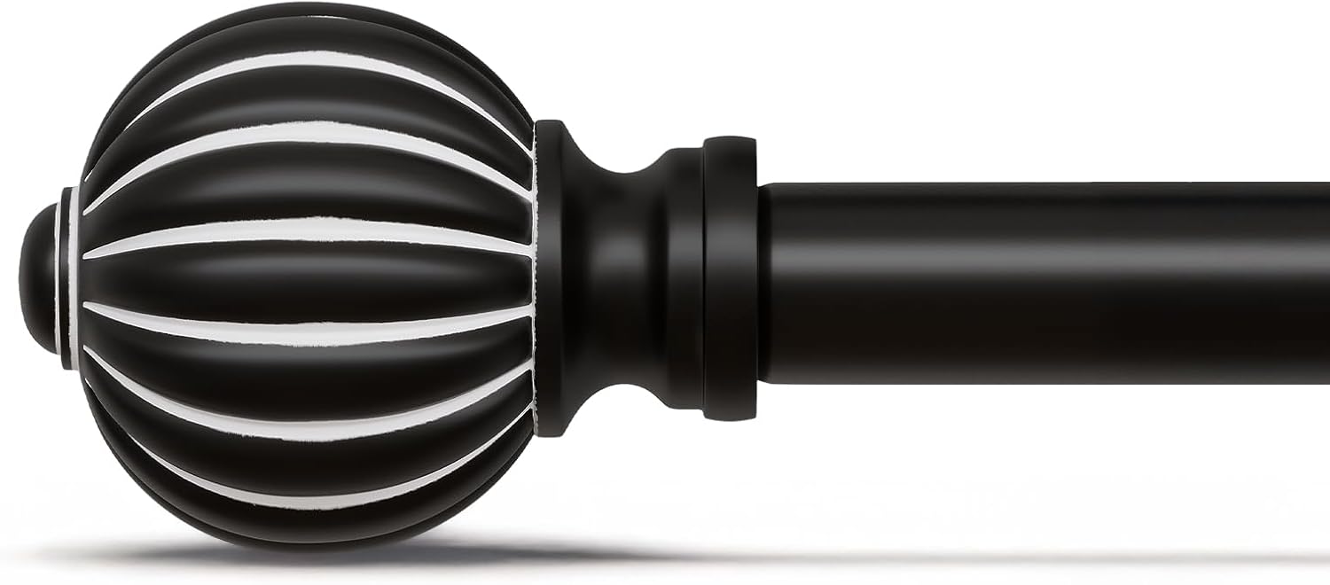 Black Curtain Rods for Windows 28 to 48 Inch, 1'' Adjustable Heavy Duty Curtain Rod?Vintage Decorative Drapery Rods with Pumpkin Finials for Bedroom Living Room ?1 Pack?18 - 45'' Black