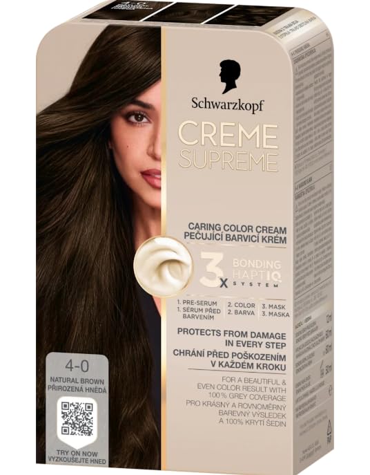 Schwarzkopf CREME SUPREME, Hair dye 4-0 Natural Brown, Pack of 3
