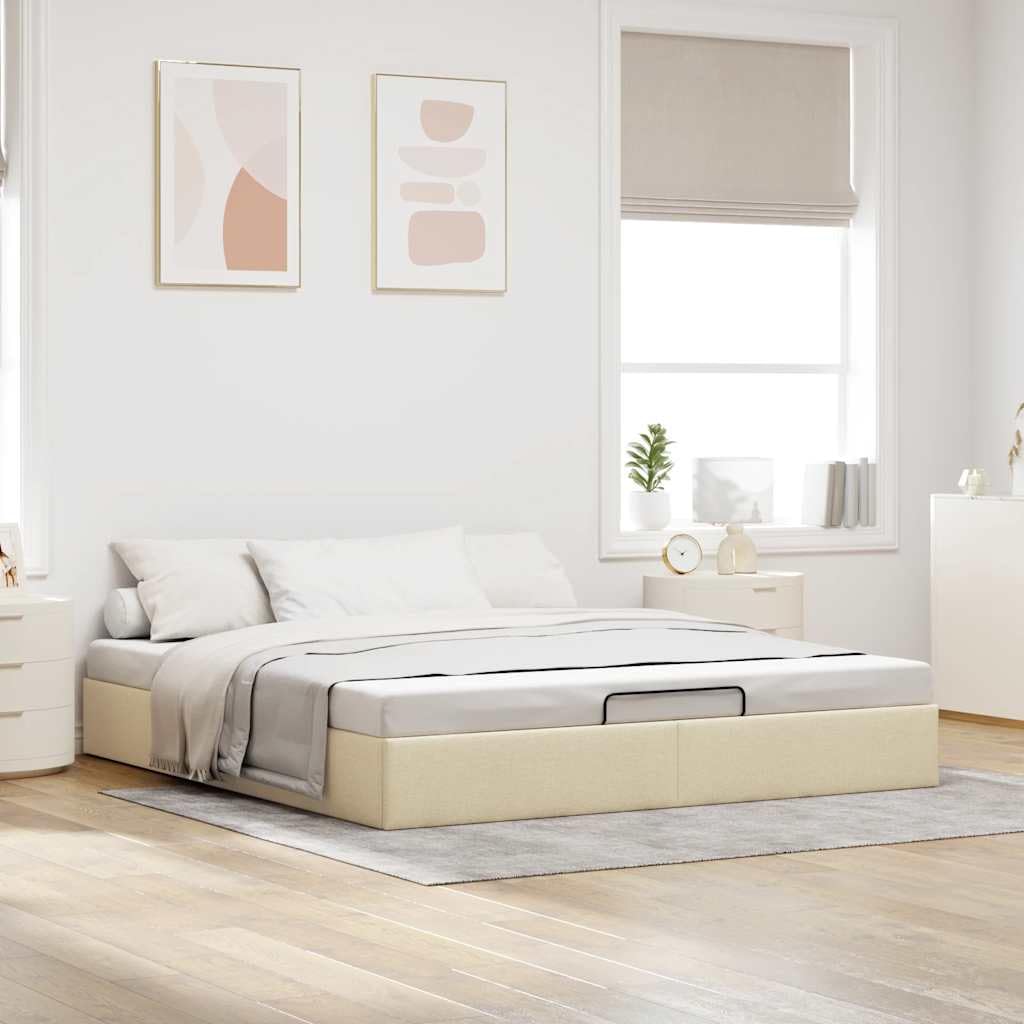 Cama Canapé 180 x 200 cm, Cama Tapizada 1180 x 200 cm, con Espacio de Almacenamiento, Cama de Matrimonio, Cama de Almacenamiento Crema