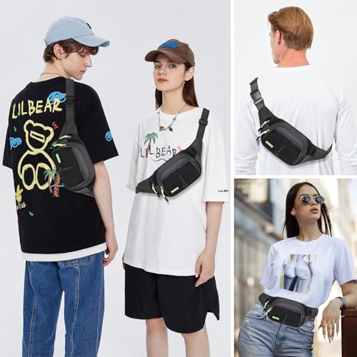 Long Keeper Bumbag nerka nerka nerka z 4 kieszeniami torba biodrowa dla mężczyzn kobiet regulowany pasek do biegania crossbody torba na ramię unisex lekki trening turystyka saszetka biodrowa, Czarny