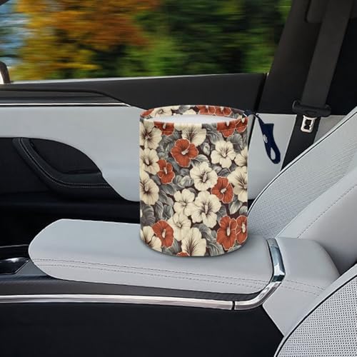 Image of Hawaiian Flower Car Trash Can Collapsible Hanging Portable Dustbin Bin Waste Basket for Women Car Accessories Interior Small Trash Can for SUV Trucks