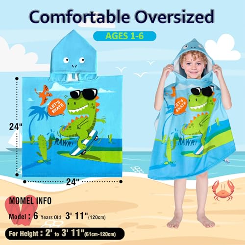 Image of Hooded Kids Beach Towels - Toddler Bath Towel Girls Boys Swim Cover-ups for Ages 1 to 6 Kids Pool Towels Quick Dry Lightweight Soft Microfiber Poncho Towel 24x23(Skating Dino)