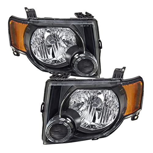 JSBOYAT Headlight Assembly Replacement for 2008-2012 Ford Escape SUV Headlamp Driver & Passenger Side, Black Housing with Amber Reflector
