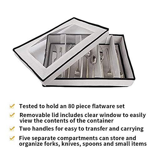 Flatware Storage Chest, Cutlery Container Box,Utensils Holder, Silverware Tray, Kitchen Knife Drawer Organizer, 5 Compartments, Removable Lid, Transparent Window,2 Handles and Large Capacity - Thumbnail 5