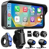 LBW Portable Motorcycle Dash Cam, Wireless Motorcycle CarPlay & Android Auto, Motorbike TPMS GPS Navigation, 6.25' IP67 Waterproof Touch Screen, Remote Control, Dual HD 1080P Cameras, Free SD 128GB