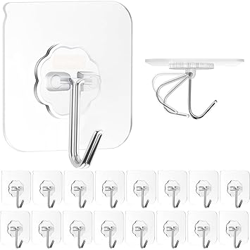 Solitude 35 Pieces PVC Heavy Duty Self Adhesive Stainless Hooks Transparent Waterproof and Oilproof Wall Hooks for Kitchen, Bathroom Shower Door Outdoor Home Improvement Utility Hook - image, photos
