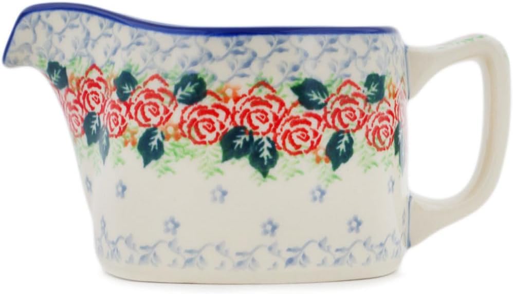Polmedia Polish Pottery Creamer UNIKAT - Rose Wreath Pattern Handmade in Boleslawiec Poland by Ceramika Artystyczna + Certificate of Authenticity