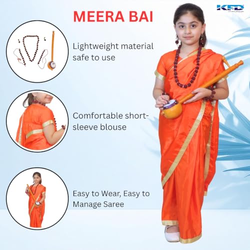Image of Kaku Fancy Dresses Polyester Meerabai Costume For Kids | Ramayan Character| Meera Bai Dress | Mythological Character - For Girls - 3-4 Years
