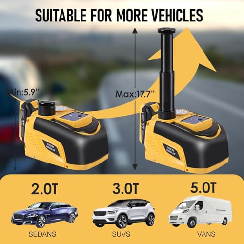 Image of EFFIROSO Battery Powered Electric Car Jack 5 Ton 18V Cordless Portable Automatic Tire Change Kit Emergency Repair Tire Tools for SUV Sedans Yellow