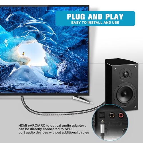 Image of 192KHz HDMI eARC /ARC to Optical Audio Converter for TV to Soundbar | Plug & Play, 3.4ft /1.05m eARC Audio Extractor Adapter, Support Dolby /DTS 5.1, For Sound System Home Theater