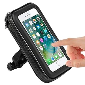 CLM-Tech Fiets mobiele telefoonhouder, waterdichte mobiele telefoonhouder voor smartphones tot 5,3 inch (14 cm), motorfietshouder, kunstleer stuurtas, zwart