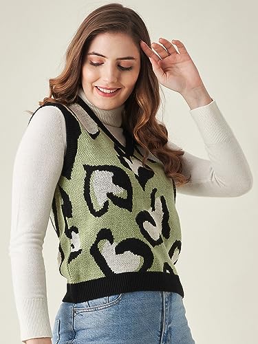 Image of Modeve Printed V Neck Sleeveless Sweater for Women||Winterwear||